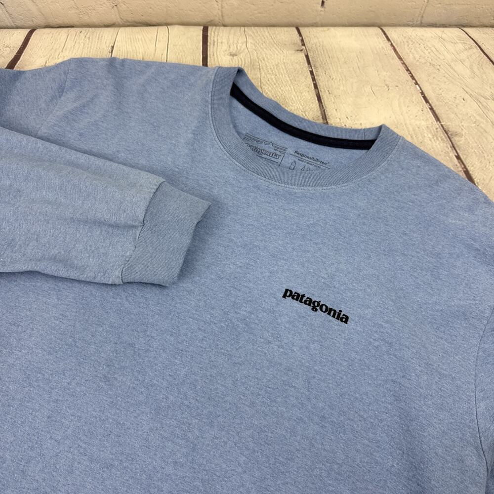 Patagonia Fitz Roy Trout Responsibili-Tee Blue Long Sleeve T-Shirt Mens Large